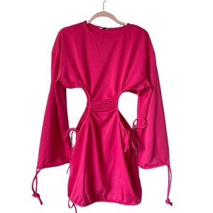 hot pink sweatshirt dress w/ cinching